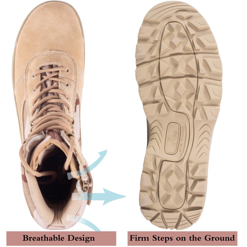RIELD Men's Military Tactical Work Boots Side Zipper Jungle Army Combat Boots,Sand,8 M US - Image 3